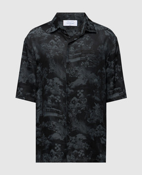 Off-White Черная рубашка с коротким рукавом в узор с логотипом OMGG013S25FAB005
