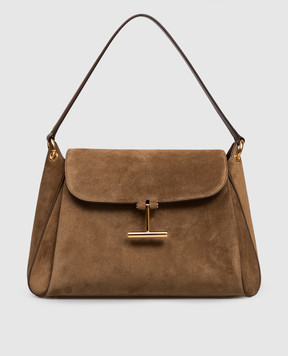 Tom Ford Коричнева замшева сумка з брендовою підвіскою L1869LCL068G