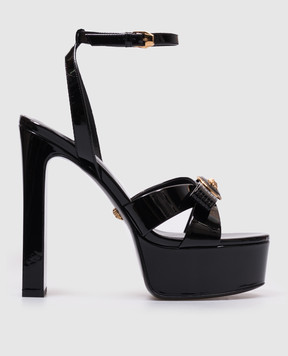 Versace Черные кожаные лакированные босоножки Gianni Ribbon 1017314D2VE