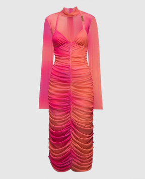 Versace Jeans Couture Оранжевое платье миди с драпировкой 76HAO918JS290