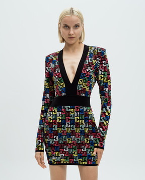 Balmain Чорна сукня міні у візерунок монограми DF1R8054KG80