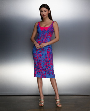 Versace Jeans Couture Блакитна сукня міді в брендований принт Animalier 76HAO919NS397