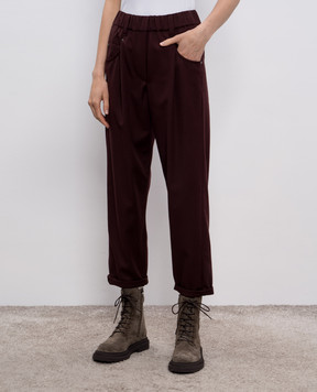 Brunello Cucinelli Бордові штани з ланцюжком моніль MP126P8417