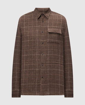 Kiton Коричневая рубашка из шерсти, шелка и льна в виндзорскую клеточку UMCBUBAK0171E