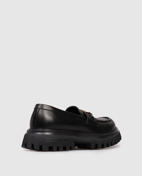 Dolce&Gabbana Дитячі чорні шкіряні лофери з логотипом DG D11351A1065