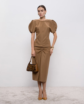 Victoria Beckham Коричнева спідниця з вовни і кашеміру з драпіруванням 1425WSK006985B