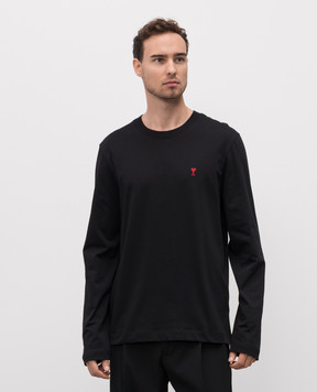 Ami Paris Чорний лонгслів з вишивкою BFUTS235724