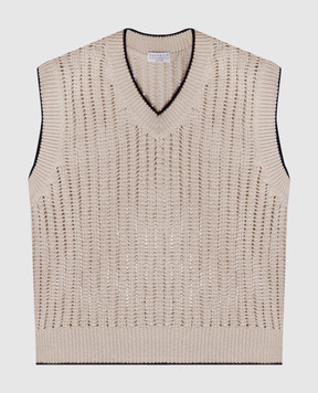 Brunello Cucinelli Бежевый ажурный жилет с цепочкой мониль MSB582002