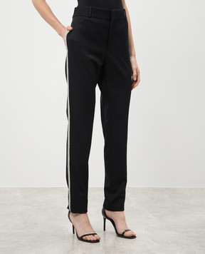 Saint Laurent Черные брюки из шерсти с лампасами 504441