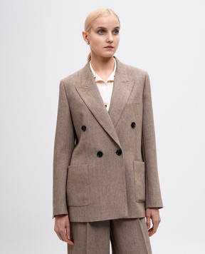 Loro Piana Бежевый двубортный жакет Genny из льна. FAP3872