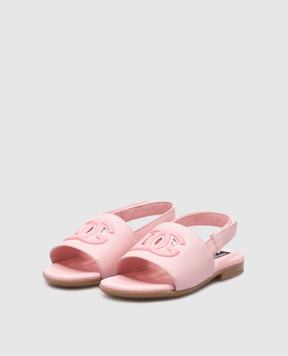 Dolce&Gabbana Розовые кожаные босоножки с фактурной монограммой логотипа D20100A1114