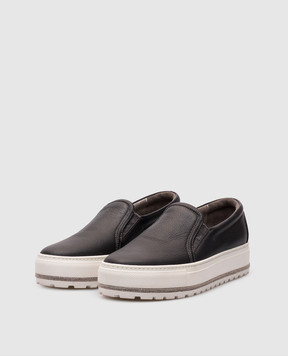 Brunello Cucinelli Чорні шкіряні сліпони з ланцюжком моніль MZDISG011F