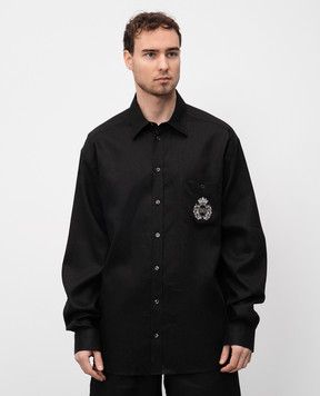 Dolce&Gabbana Чорна сорочка з льону з монограмою логотипа G5MS2ZFU4IK