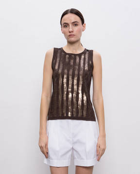 Max Mara Коричневий топ GOLIA з льону з паєтками GOLIA