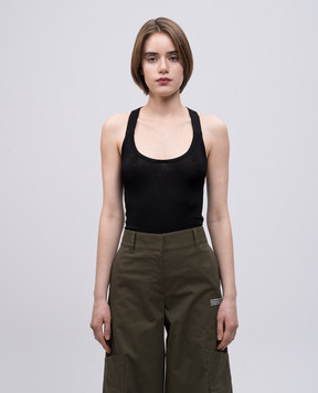 Off-White Чорний топ в рубчик з логотипом OWAD25SS25JER001