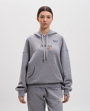 Off-White Серое меланжевое худи с вышивкой OWBB058S25FLE001