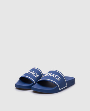 Versace Синие слайдеры с фактурным логотипом 10184961A13176