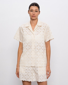 Moncler Бежева сорочка з коротким рукавом з вишивкою K10932F00012598IP