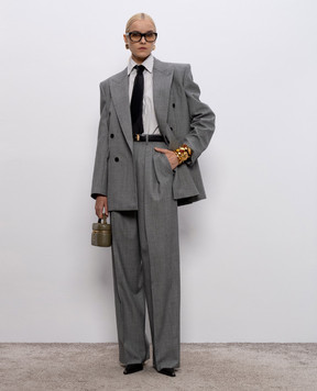 Saint Laurent Сірий двобортний жакет з вовни 823616Y7K17