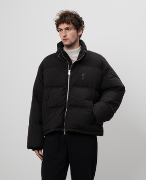 Ami Paris Черный пуховик с нашивкой логотипа HJK403PA0009