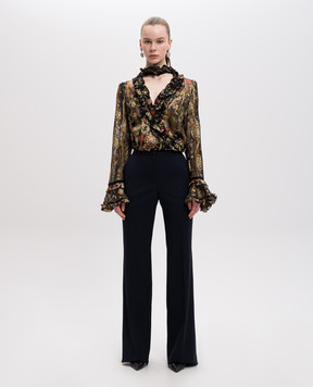Roberto Cavalli Блуза із шовку на запах у візерунок DWT700