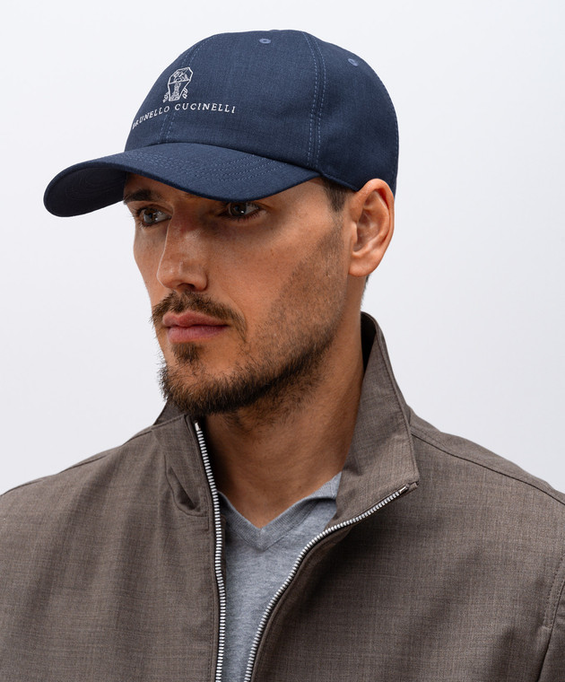 Brunello Cucinelli Синяя кепка из шерсти с высотой логотипа MB4079850 изображение 2