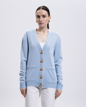 Balmain Блакитний кардиган з шовком з вишивкою емблеми FF1KO003KI86