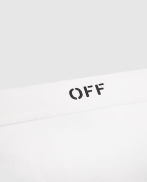Off-White Белые трусики-тонг в рубчике с логотипом. OWUC001S25JER001