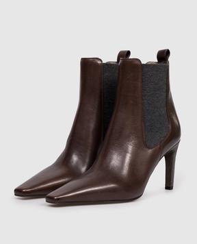 Brunello Cucinelli Коричневі шкіряні ботильйони з ланцюжком моніль MZORC3008P