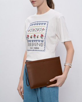 Max Mara Коричневый кожаный клатч с логотипом CLASSICPOUCHM