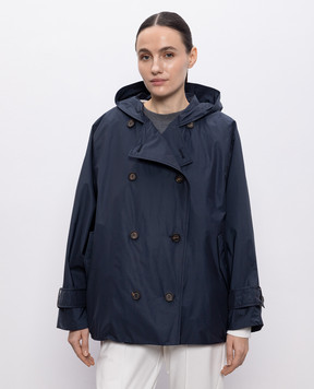 Brunello Cucinelli Синяя двубортная ветровка с цепочкой мониль MG5017868