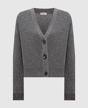 Brunello Cucinelli Сірий кардиган з кашеміром і вовною з люрексом і паєтками MBM756906P