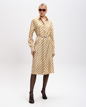 Versace Бежева сукня-сорочка Chain Stripes із шовку 10186221A13636