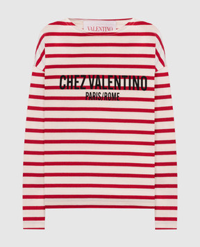 Valentino Бежевый лонгслив в полоску с принтом логотипа Chez Valentino 6B3MG24B961