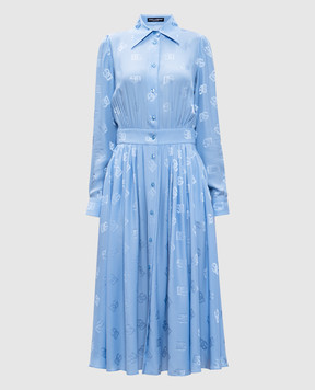 Dolce&Gabbana Блакитна сукня-сорочка із шовку у візерунок DG F6ARQTFJ1JO