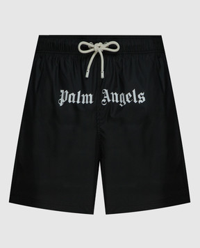 Palm Angels Черные шорты для плавания с контрастным принтом логотипа PMFD002S24FAB006