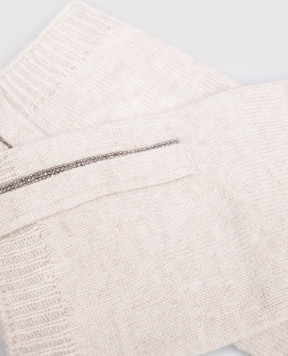 Brunello Cucinelli Бежеві рукавички з кашеміру з ланцюжком моніль M12147189