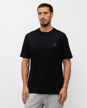 Brunello Cucinelli Черная футболка с принтом логотип эмблемы M0B138440