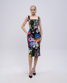 Dolce&Gabbana Чорна сукня міді в квітковий принт F6TMYTFSRQK
