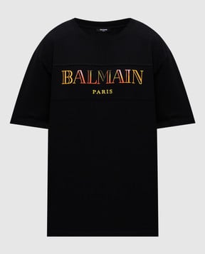 Balmain Чорна футболка з вишивкою логотипа DH0EG006BC81