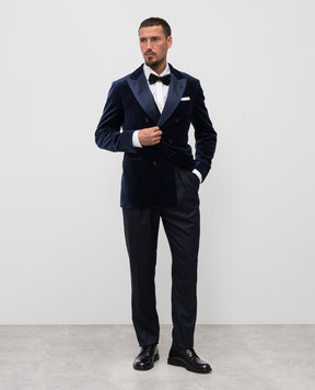 Brunello Cucinelli Синий бархатный пиджак с шелком MV420GS07