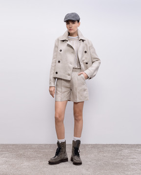 Brunello Cucinelli Бежевая двубортная куртка Crop из льна. MH5497419