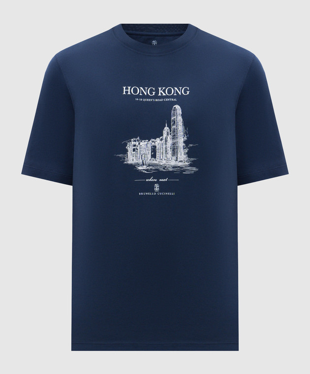 Brunello Cucinelli - Синяя футболка Hong Kong с принтом M0B138458
