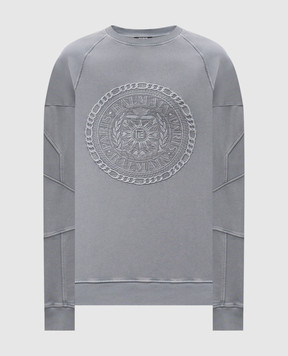 Balmain Сірий світшот з вишивкою логотипа FH1JS013BD08