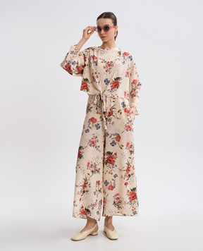 Max Mara Weekend Бежевый комбинезон RAGUSA из шелка в цветочный принт с блузой. RAGUSA