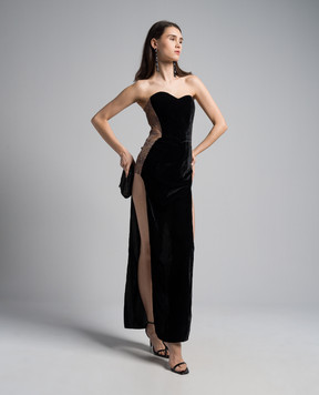 Santa Brands Чорна оксамитова корсетна сукня з кристалами VELVETMAXIDRESS