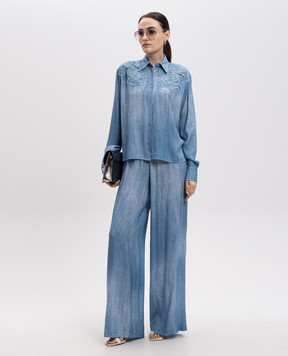 Ermanno Scervino Синяя блуза с кружевом D462K340EMY