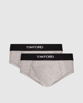 Tom Ford Набор серых меланжевых трусов-брифов с логотипом T4XC11410