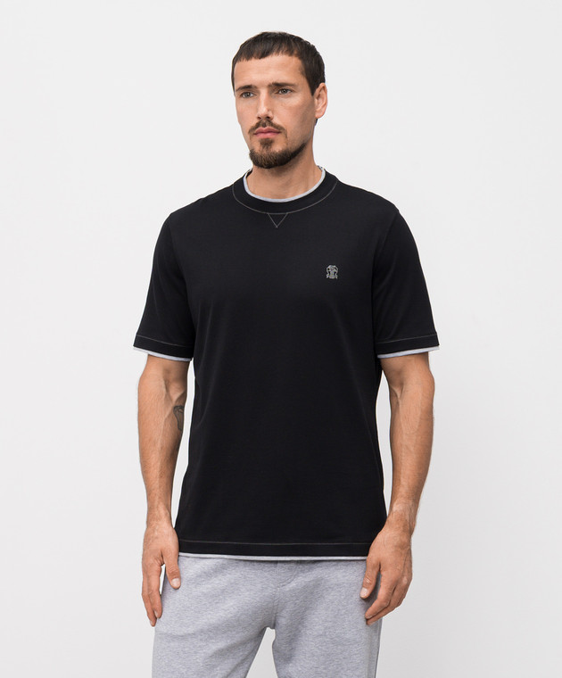 Brunello Cucinelli Чорна футболка прямого крою з емблемою M0B137451G зображення 2