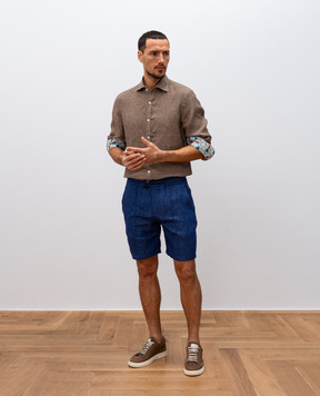 ISAIA Коричневая рубашка из льна 008358C9769